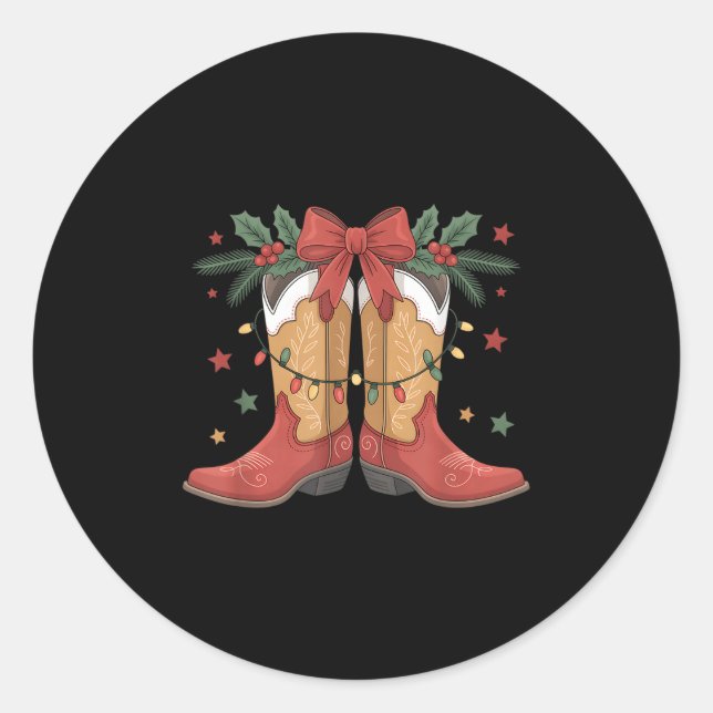 Cowgirl Boot Western Christmas Lights Country Wome Classic Round Sticker (Front)