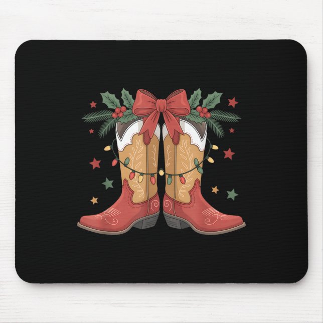 Cowgirl Boot Western Christmas Lights Country Wome Mouse Pad (Front)