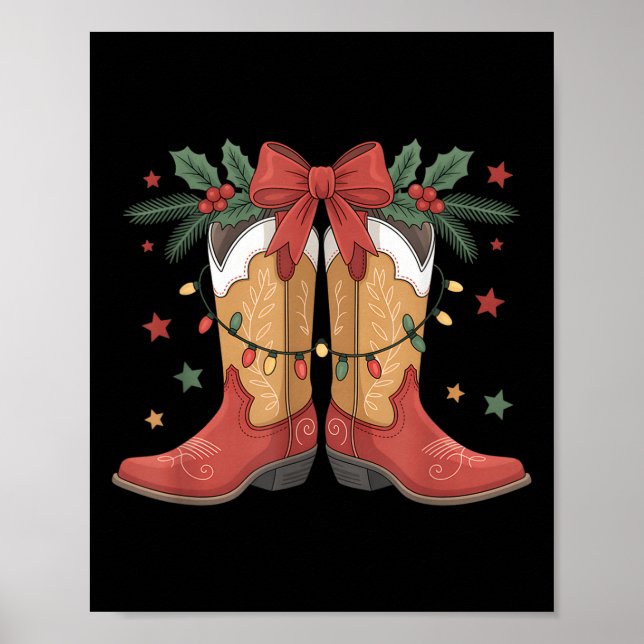 Cowgirl Boot Western Christmas Lights Country Wome Poster (Front)