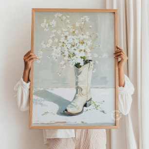 Cowgirl Boot With Flowers Painting Poster