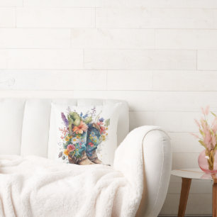 Cowgirl Boots and Colourful Flowers Cushion