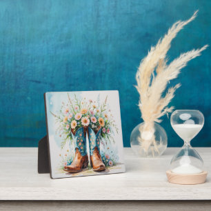 Cowgirl Boots and Flowers Table Art with Easel /  Plaque