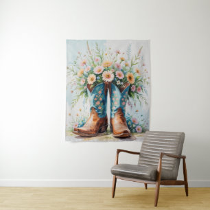 Cowgirl Boots and Flowers Tapestry Wall Art