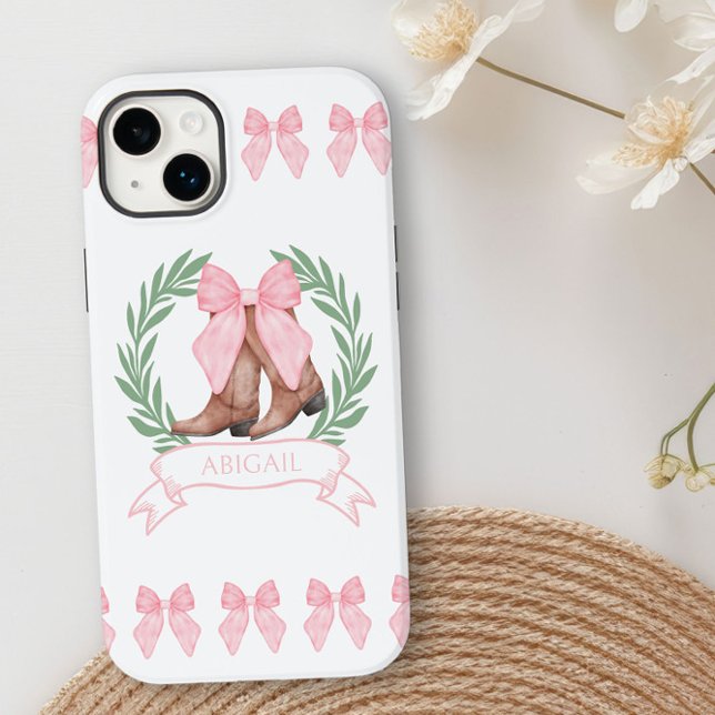 Cowgirl Boots and Pink Bows Personalised Case-Mate iPhone Case (Personalized iphone case with cowgirl boots, pink bows and club style logo by Darling and May)