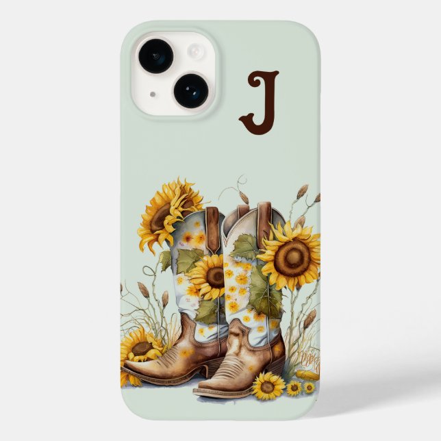 Cowgirl Boots and Sunflowers Monogrammed Case-Mate iPhone Case (Back)