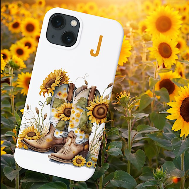 Cowgirl Boots and Sunflowers Monogrammed Case-Mate iPhone Case (Creator Uploaded)