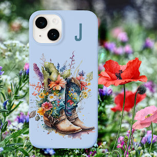 Cowgirl Boots and Wildflowers Monogrammed Case-Mate iPhone 14 Case