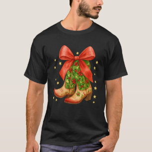 Cowgirl Boots Christmas Coquette Bow Western Count T-Shirt