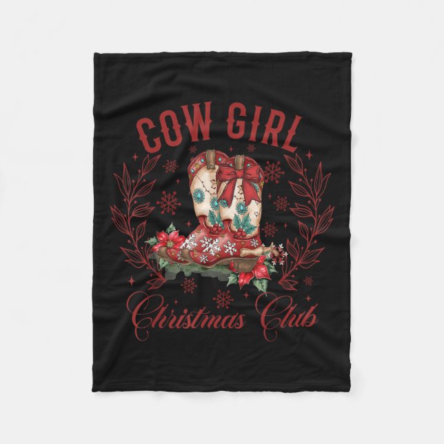 Cowgirl Boots Coquette Xmas Bow Western Howdy Chri Fleece Blanket (Front)