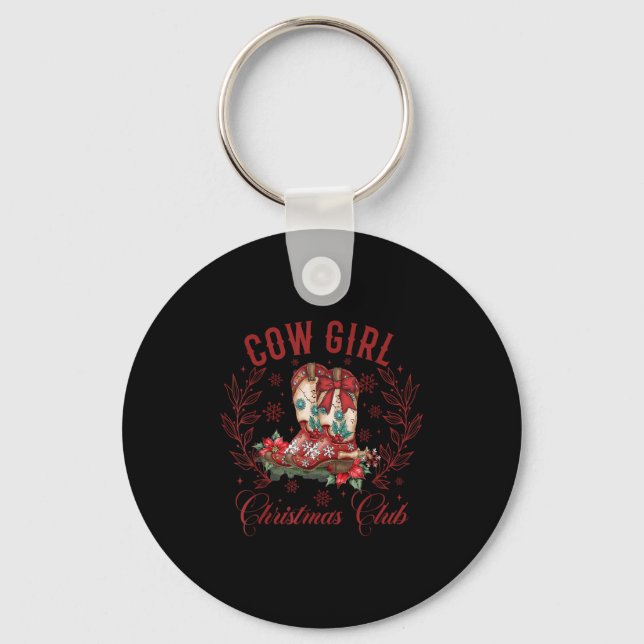 Cowgirl Boots Coquette Xmas Bow Western Howdy Chri Key Ring (Front)