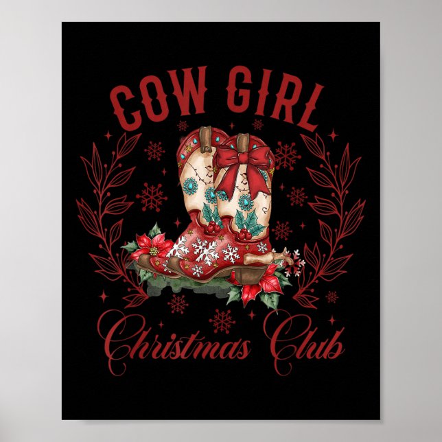 Cowgirl Boots Coquette Xmas Bow Western Howdy Chri Poster (Front)