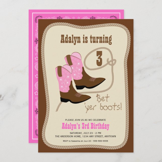 Cowgirl Boots | Girl’s Western Birthday Party Invitation (Front/Back)