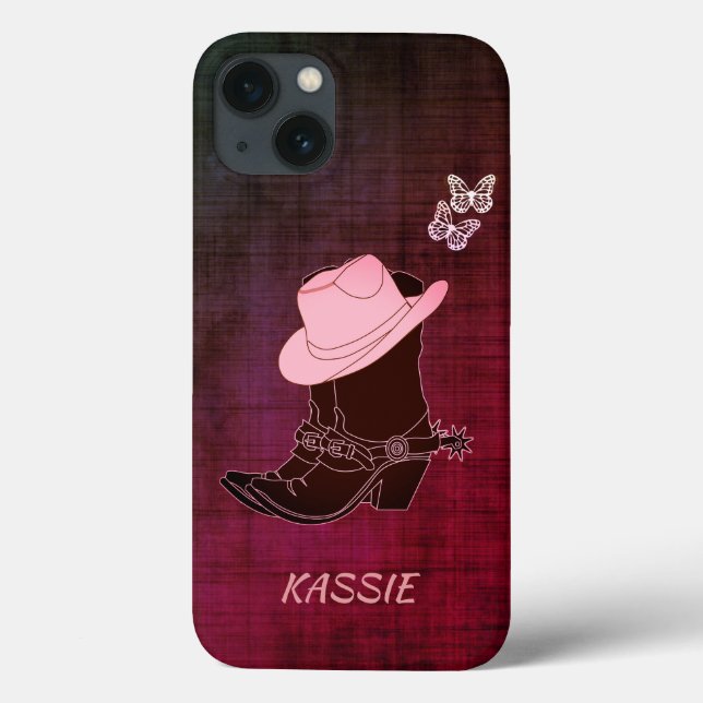 Cowgirl Boots Hat Butterfly Burgundy Personalised Case-Mate iPhone Case (Back)