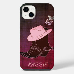 Cowgirl Boots Hat Butterfly Burgundy Personalised iPhone 14 Plus Case