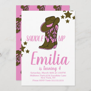 Cowgirl Boots Horse Themed Birthday Pink Invitation