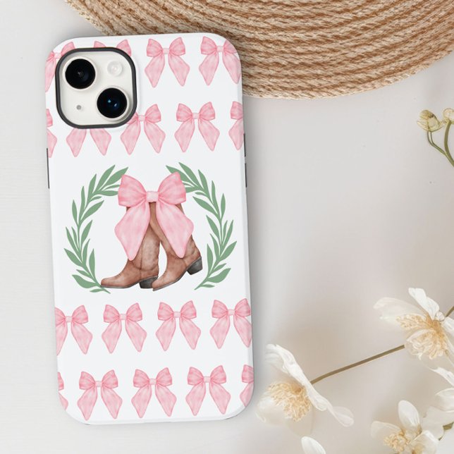 Cowgirl Boots Laurel Wreath and Pink Bows Case-Mate iPhone Case (iphone case with cowgirl boots and pink bows by Darling and May)
