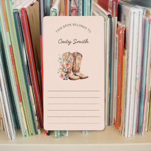 Cowgirl Boots pink floral library bookplates