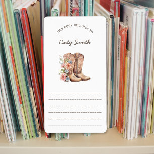 Cowgirl Boots pink floral library bookplates