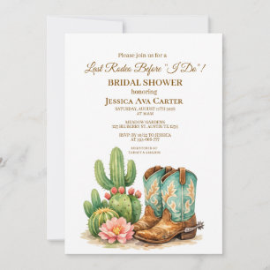 Cowgirl Boots Rodeo Western Cactus Bridal Shower Invitation