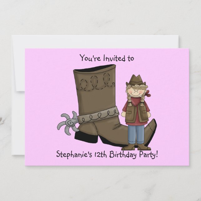 Cowgirl Boots & Spurs - Birthday Girl Celebration Invitation (Front)