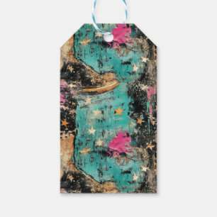 Cowgirl Boots Stars Art Retro Pattern Gift Tags