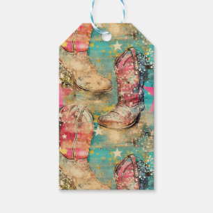 Cowgirl Boots Stars Stripes Retro Pattern Gift Tags