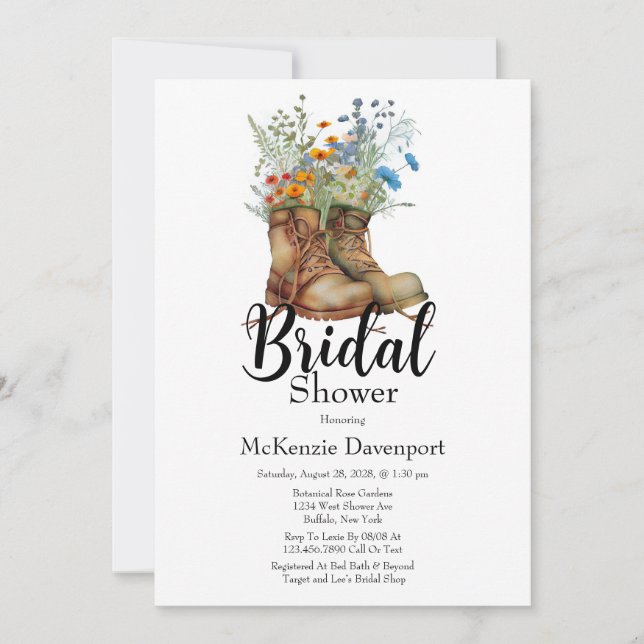 Cowgirl Boots Wildflowers Bridal Shower  Invitation (Front)