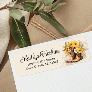 Cowgirl Boots With Flowers Return Address Label