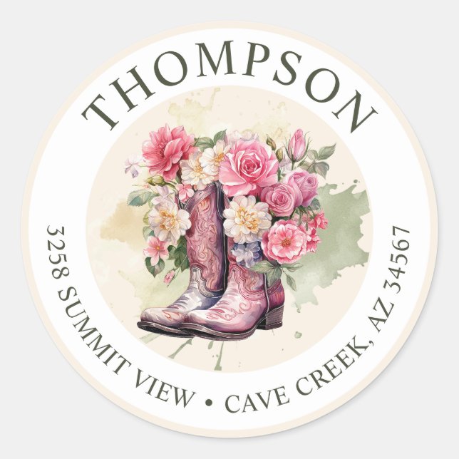 Cowgirl Boots With Flowers Return Address Labels (Front)