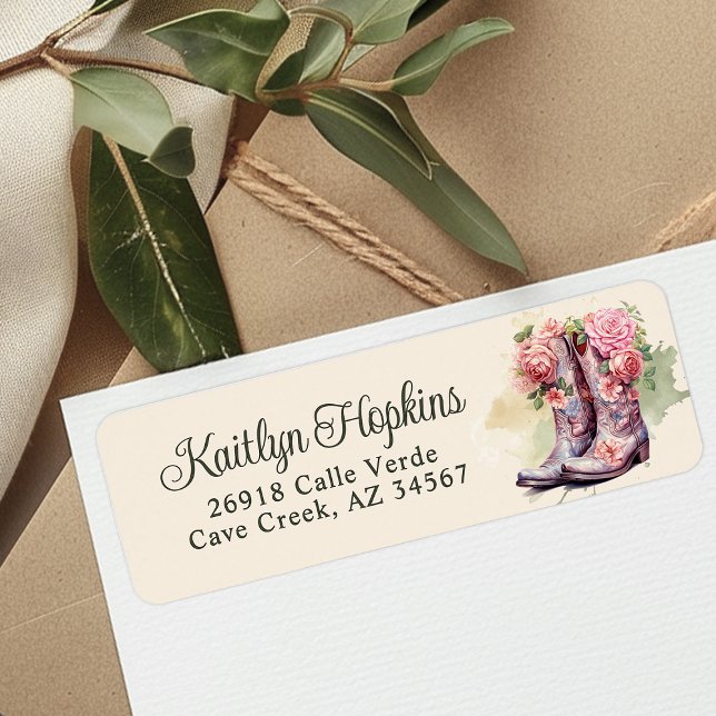 Cowgirl Boots With Flowers Return Address Labels (Creator Uploaded)
