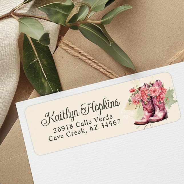 Cowgirl Boots With Flowers Return Address Labels (Creator Uploaded)