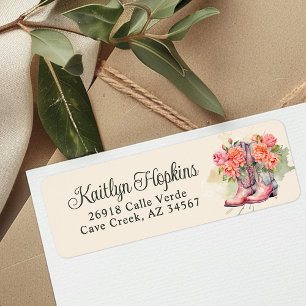 Cowgirl Boots With Flowers Return Address Labels