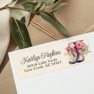 Cowgirl Boots With Flowers Return Address Labels