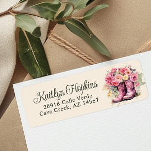 Cowgirl Boots With Flowers Return Address Labels