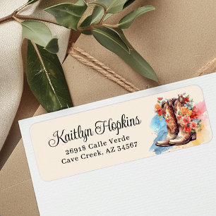 Cowgirl Boots With Flowers Return Address Labels