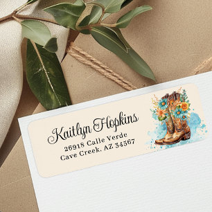 Cowgirl Boots With Flowers Return Address Labels