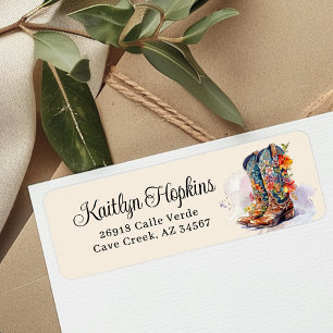 Cowgirl Boots With Flowers Return Address Labels
