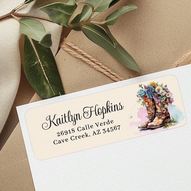 Cowgirl Boots With Flowers Return Address Labels (Creator Uploaded)