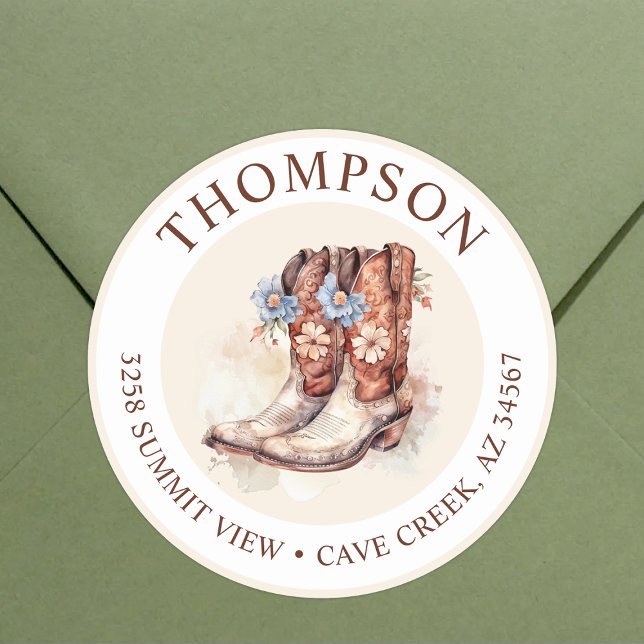 Cowgirl Boots With Flowers Return Address Labels (Creator Uploaded)