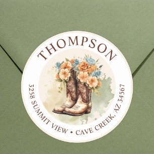 Cowgirl Boots With Flowers Return Address Labels