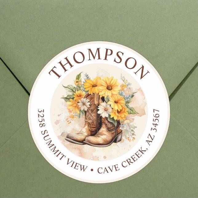 Cowgirl Boots With Flowers Return Address Labels (Creator Uploaded)
