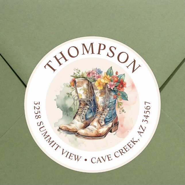 Cowgirl Boots With Flowers Return Address Labels (Creator Uploaded)