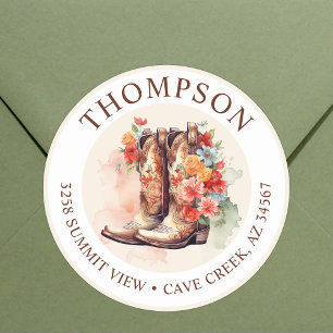 Cowgirl Boots With Flowers Return Address Labels