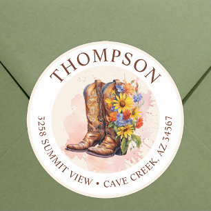 Cowgirl Boots With Flowers Return Address Labels