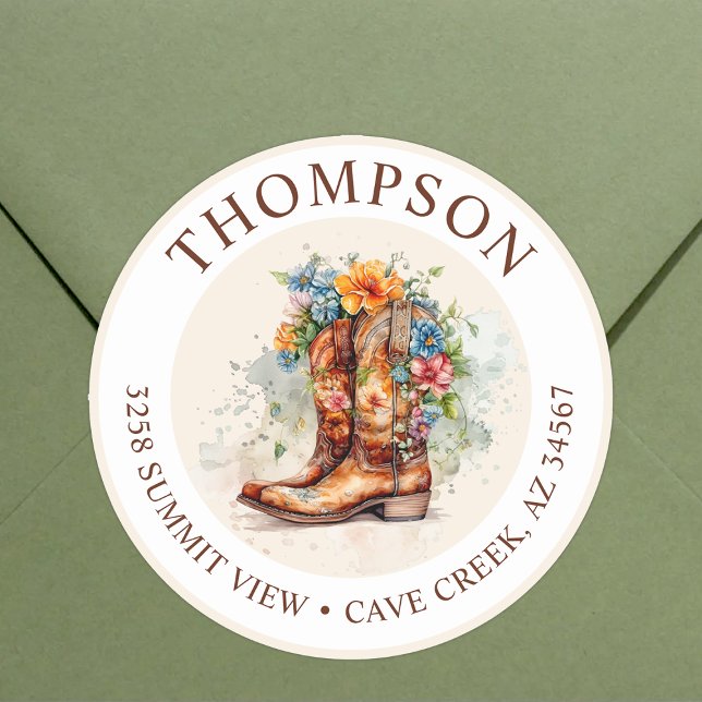 Cowgirl Boots With Flowers Return Address Labels (Creator Uploaded)