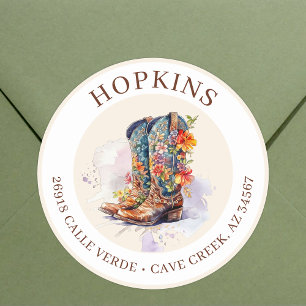 Cowgirl Boots With Flowers Return Address Labels