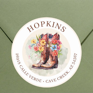 Cowgirl Boots With Flowers Return Address Labels