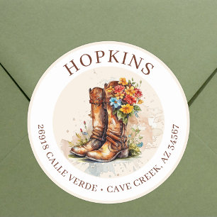 Cowgirl Boots With Flowers Return Address Labels