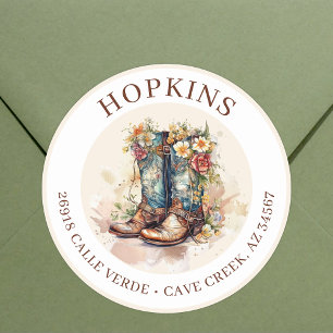 Cowgirl Boots With Flowers Return Address Labels