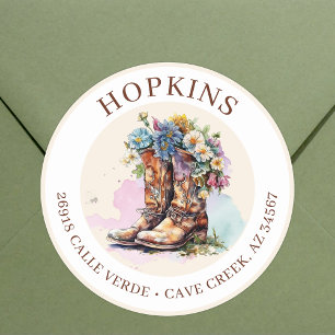Cowgirl Boots With Flowers Return Address Labels